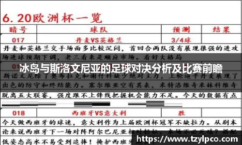 冰岛与斯洛文尼亚的足球对决分析及比赛前瞻